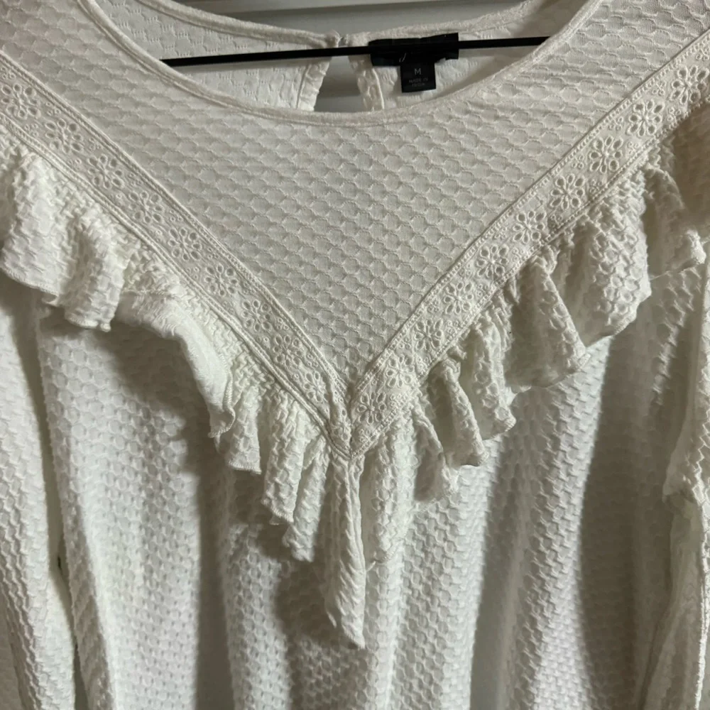 J. Crew White Textured Ruffle Long-Sleeve Blouse